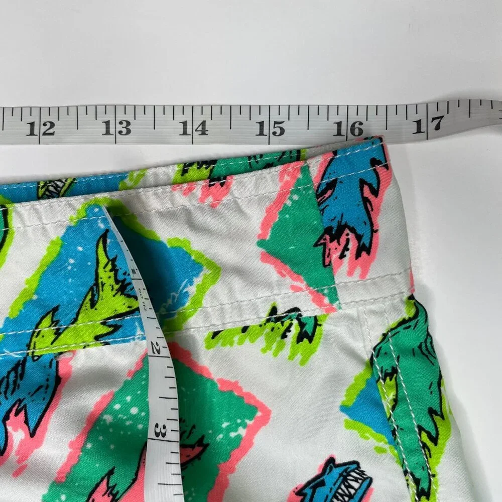Maui and Sons Vintage 80s Neon Shark Board Shorts Size 32